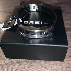 Black leather Breil mens bracelet